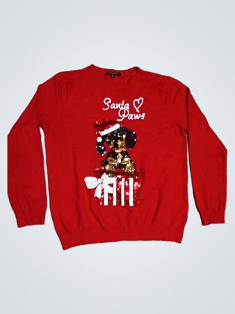 Roter Santa Paws Pailletten-Hundweihnachtspullover
