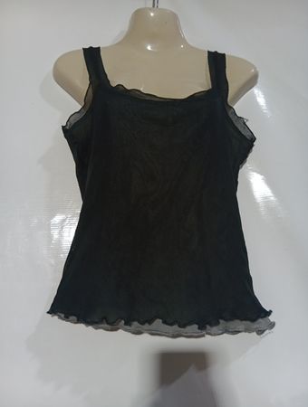 Schwarzes transparentes Tanktop mit Rüschensaum