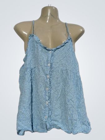 Blaues Trägertop mit Blumenmuster und Knöpfen