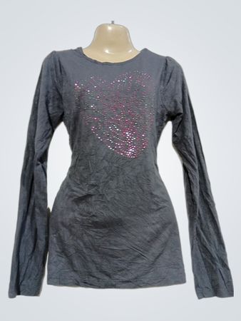 okaïdi langärmeliges graues T-Shirt mit rosa Herzdetail