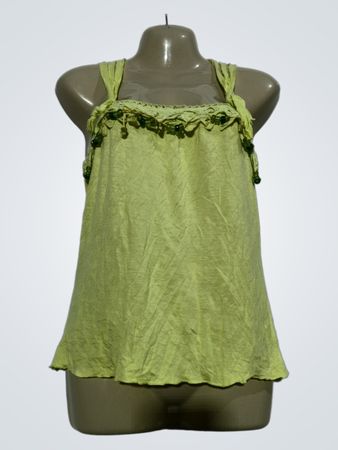 Limettengrünes Tanktop mit Perlenverzierungen