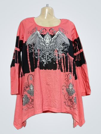 Rosa Langarm-T-Shirt mit Grafikdruck