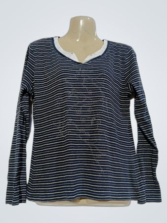 ARMAND THIERY Damen Blau-gestreiftes Langarm-Henley-Shirt