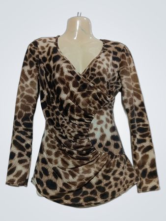 ROMEO pour JULIETTE PARIS Leopardenmuster gerafftes V-Ausschnitt-Oberteil