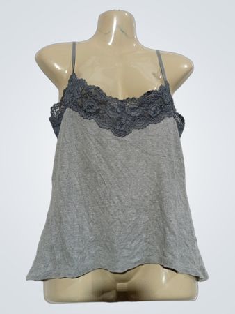 Grau geripptes Spitzeneinsatz-Cami