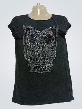 Etam Black Owl Pailletten-T-Shirt