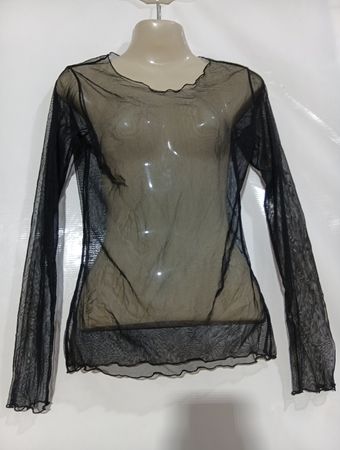 Cache Cache Schwarzes durchsichtiges Mesh-Oberteil mit langen Ärmeln
