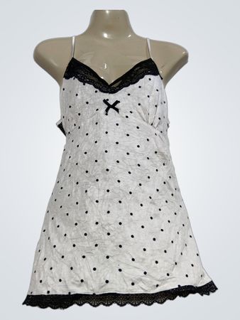 Etam White Spitzen-Cami-Nachthemd mit weißen Punkten und Spitzenbesatz