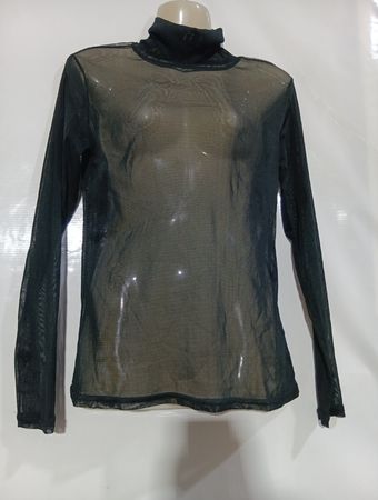 Schwarzes Mesh-Rollkragen-Oberteil