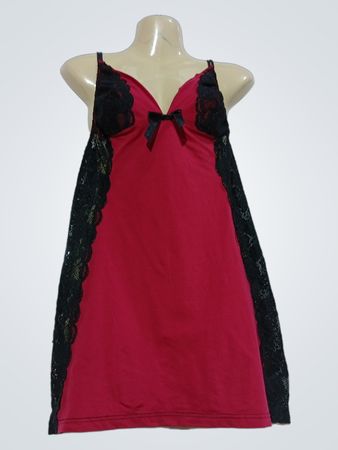 INFLUX Damen Chemise mit roter Spitzenverzierung