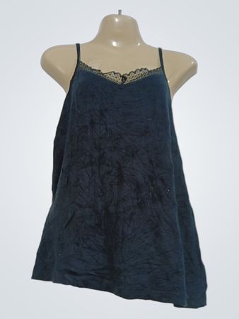 TEX Damen-Cami in Dunkelblau mit Spitzenbesatz