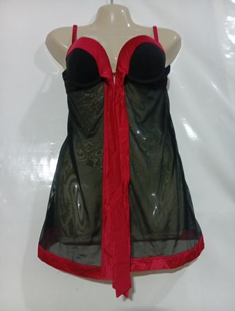 Schwarz-rotes transparentes Babydoll-Negligee