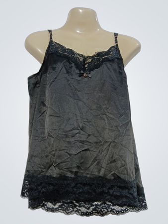 Schwarzes Satin-Camisole mit Spitzenbesatz