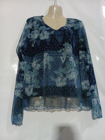 Afibel Damenbluse mit blauem Blumenmuster und langen Ärmeln