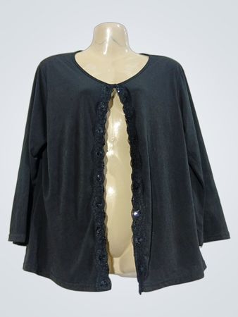 In Extenso Schwarze Strickjacke mit Spitzenbesatz
