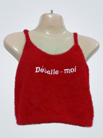 Undiz Rotes Geflauschtes Kurzgeschnittenes Tanktop mit „Déballe-moi“-Grafik