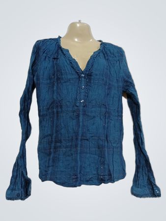 Cache Cache Blau kariertes Langarm-Bluse