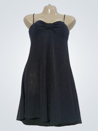 Tissaia Schwarzes Glitzer-Sommerkleid mit spaghettiartigen Trägern