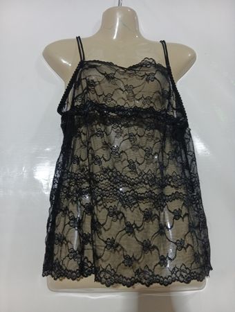 Schwarzes Spitzen-Babydoll-Top