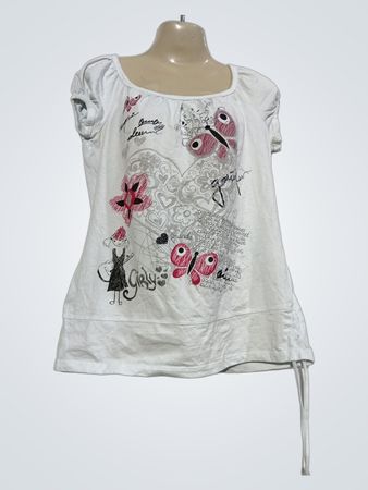 Cache Cache White Graphic Butterfly T-Shirt