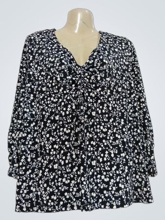 Schwarz-weiß gemusterte Bluse mit Blumenprint