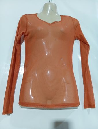Orange Mesh Langarm-Oberteil
