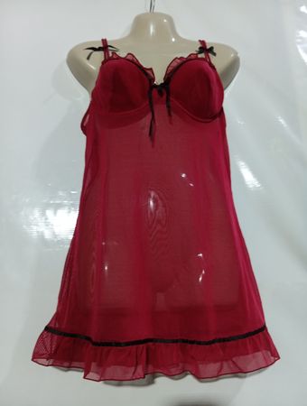 Rotes durchsichtiges Babydoll mit schwarzer Einfassung