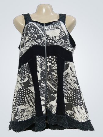 PATRICE BREAL Damen ärmelloses schwarz-weiß gemustertes Kleid