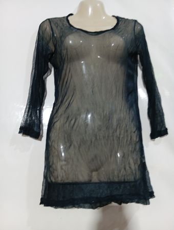 Schwarzes durchsichtiges Langarmkleid