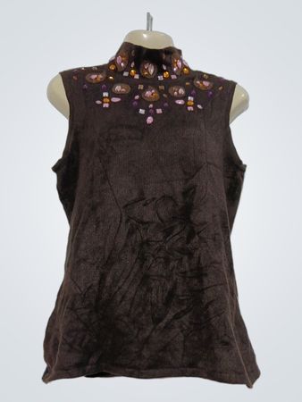 Etincelle Couture ärmelloses verziertes Top mit Stehkragen