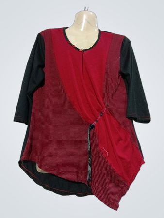 SELYS Rotes und Schwarzes Asymmetrisches Tunika-Oberteil