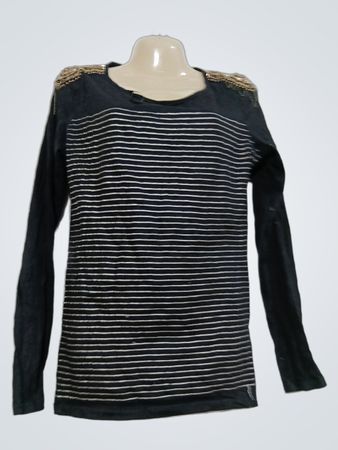 Camaieu gestreiftes Langarmshirt mit perlenbesetzten Schultern