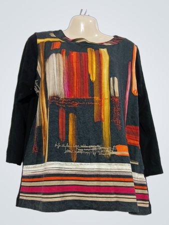 Fred Sabatier schwarzes Langarmshirt mit abstraktem Print