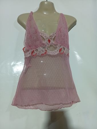 Rosa Spitzenbesatz durchscheinendes Babydoll-Nachthemd