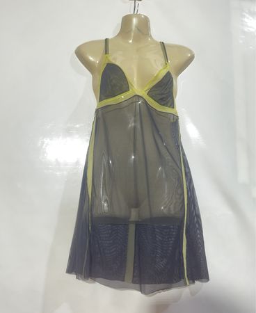 Sheer Babydoll Dress with Yellow Trim