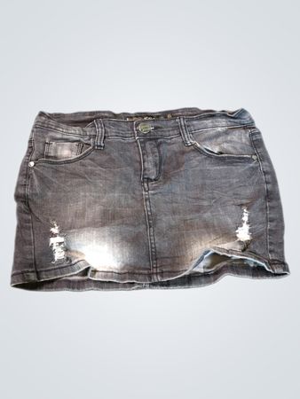 EUROMODA Distressed Denim Mini Skirt with Lace Pockets