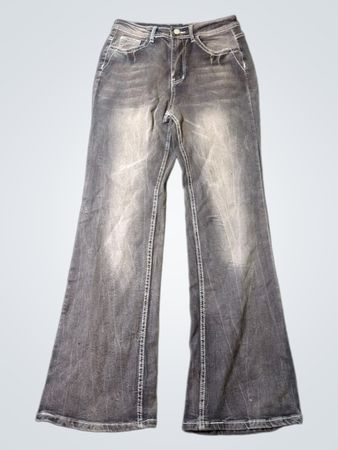 Graue Schlagjeans mit Flügelverzierung