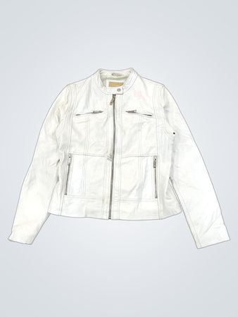 Michael Kors White Leather Biker Jacket