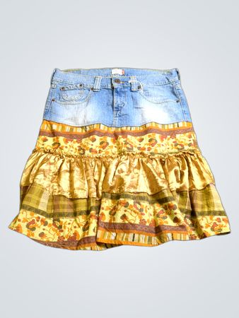 Levi's Reworked Denim & Floral Tiered Midi Rock