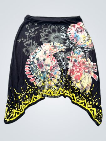 Desigual Schwarzer Blumenmuster Asymmetrischer Rock