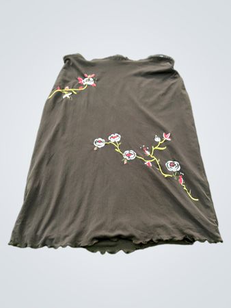 Challoc Brown Floral Embroidered Midi Rock
