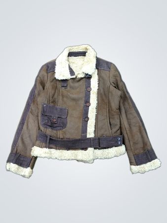 Braune Kunstfelljacke mit Gürtel
