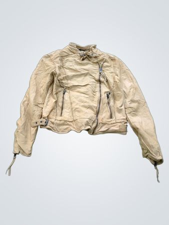 Muubaa Women's Beige Leather Biker Jacket
