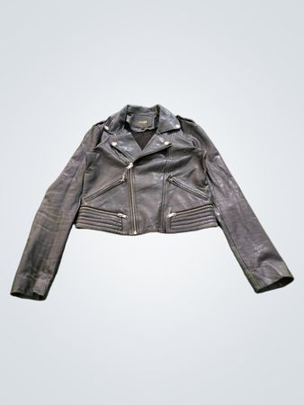 Maje Black Leather Biker Jacket Size 36