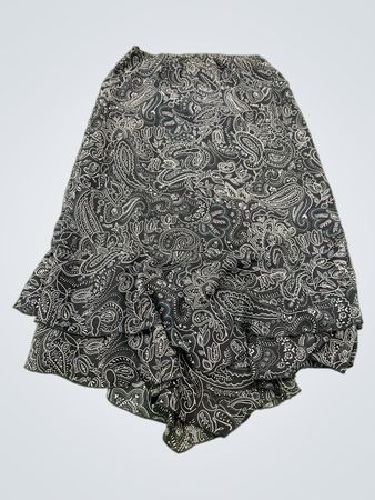 Schwarzer Paisley-Print gestufter Midirock