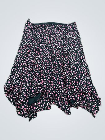 ANGIE Black Pink Polka Dot Asymmetrischer Saum Rock