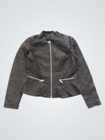 Jaqueta Peplum de Couro Sintético Preto BACCINI