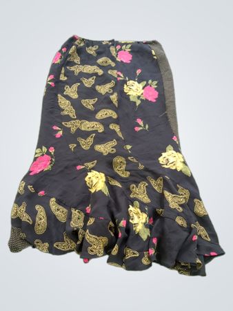 Chico's Design Schwarzer Blumen Paisley Rüschensaum Midirock