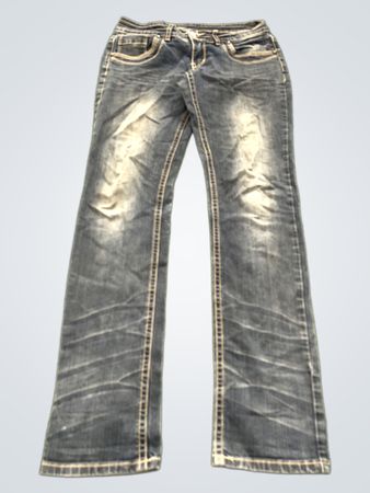 Embellish Distressed Bootcut Jeans