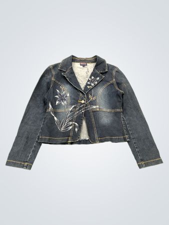 GIACCA IN DENIM DA DONNA PANZIA JEANS CON DECORAZIONI FLORALI
